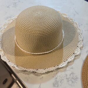 Janie and Jack Tan Straw Hat with White Lace